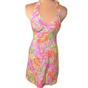 Lilly Pulitzer Tropical Halter Sundress Pink Green Resort Dress Size 2